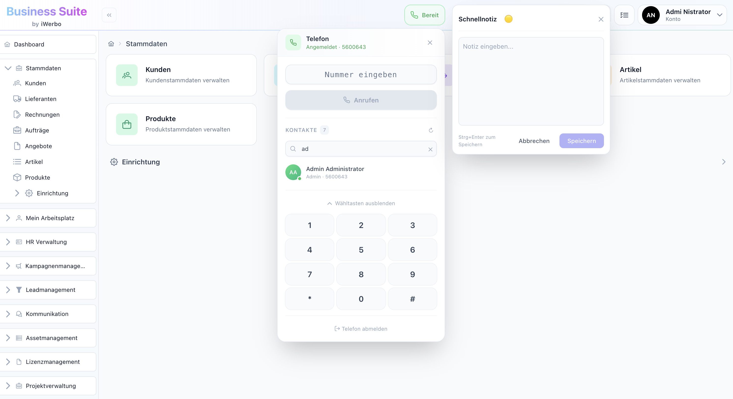 Screenshot der iWerbo Business Suite