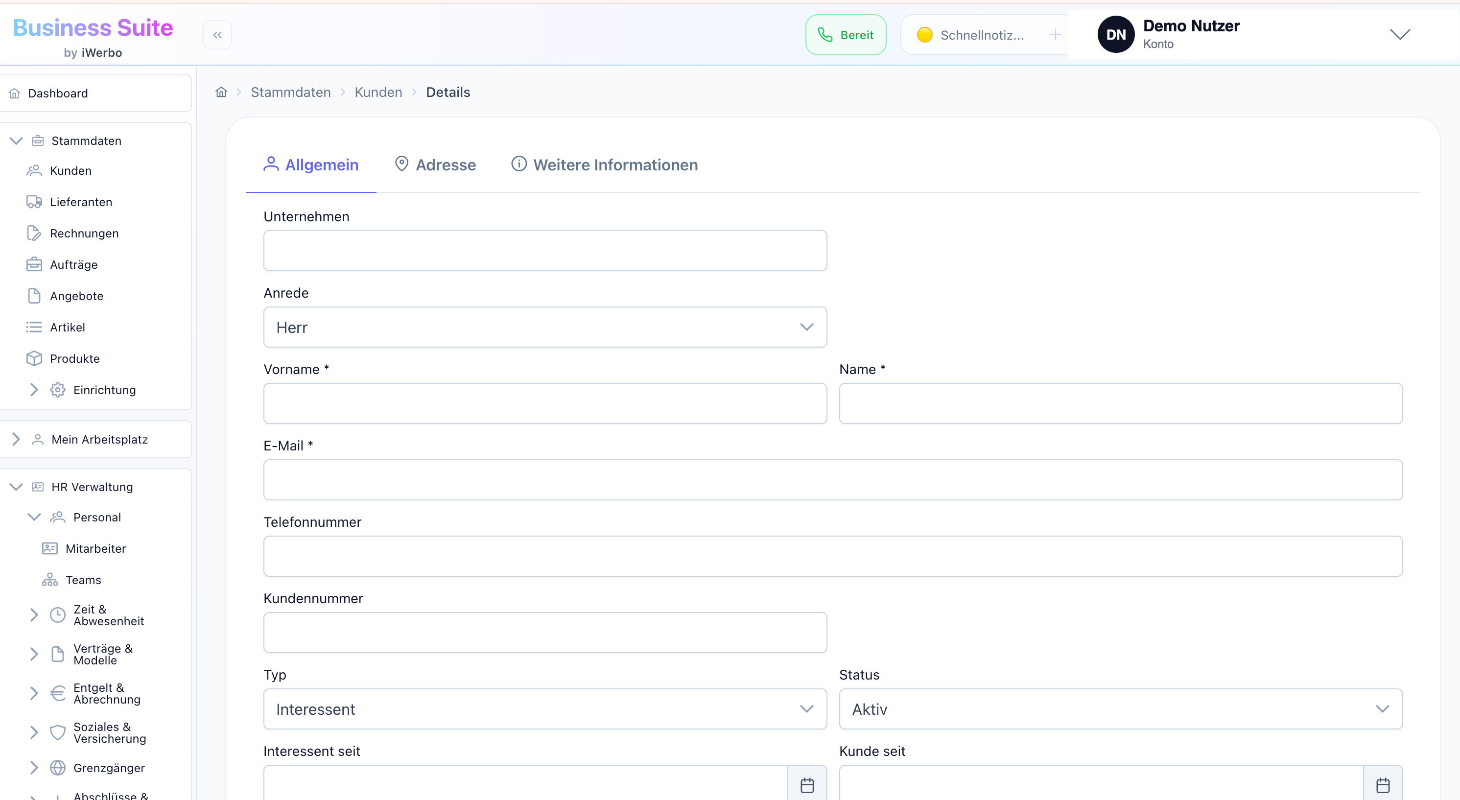 Screenshot Kundenverwaltung (CRM)